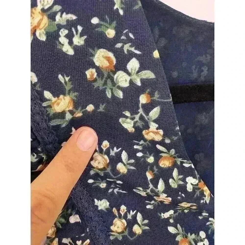 Everly Navy Floral V-Neck Ruffle Flutter Sleeve Button-Front A-line Mini Dress M - Picture 9 of 14